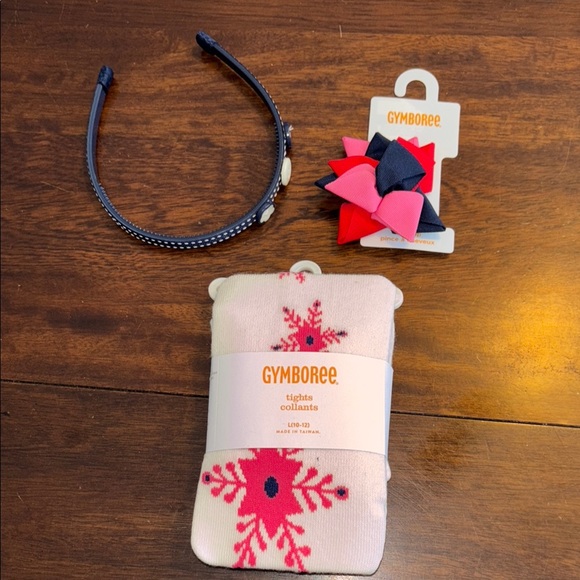 NWT Gymboree Snowflake Fair Isle Flurry tights, headband, bow 2015 - Picture 1 of 6